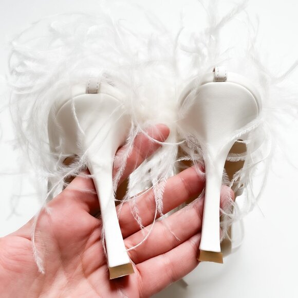 Brother Vellies Paloma Feather Sandal Wedding Heels White Size 10 NEW IN BOX